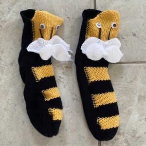 Handmade Knit Bumblebee Kid’s Socks - Wings/Googly Eyes